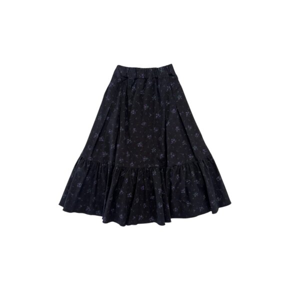 TAMBERE - FLORAL PRINT LONG SKIRT - 100%COTTON - BLACK/PURPLE - Picture 3 of 6